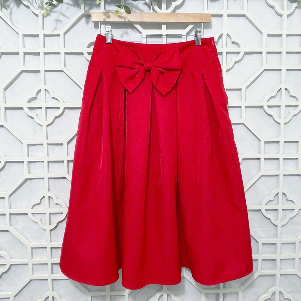 Choles Red Bow Midi Pleated Skirt